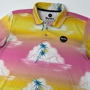 Duvin Design Co. Men's Short Sleeve Pink Sunset Golf Polo‎ Shirt Size Small